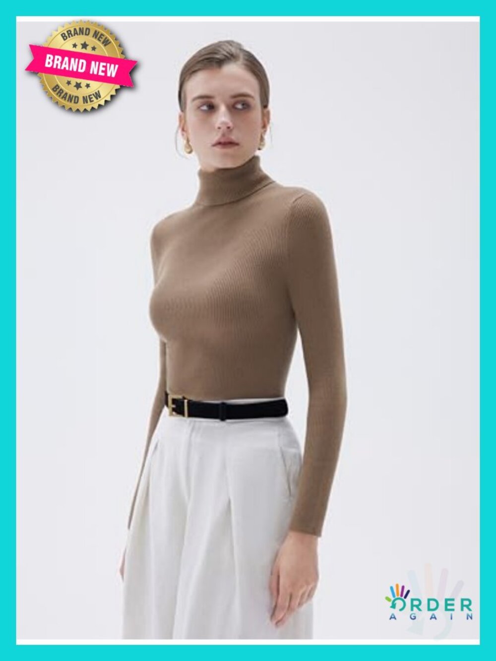Women's Turtleneck Cashmere Blend Sweater Long Sleeve Pullover Fall Winter - Picture 3 of 6